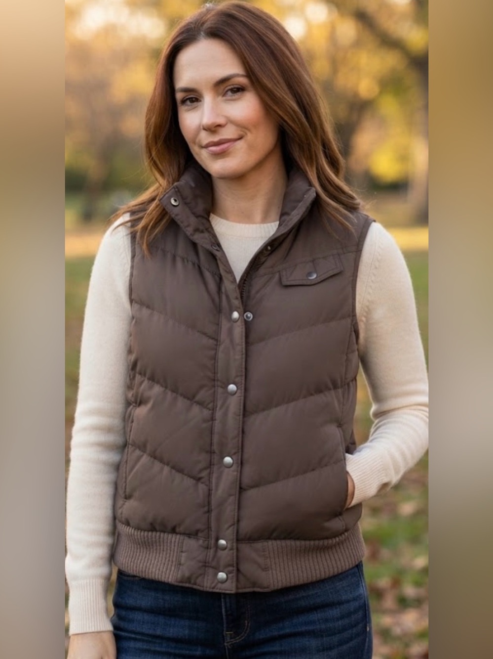 GAP Brown Quilted Puffer Vest with Pink Lining - Women's Size M